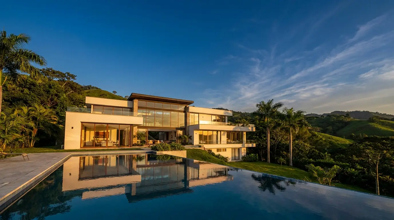 Casa moderna de lujo al atardecer rodeada de naturaleza en Villavicencio, Meta